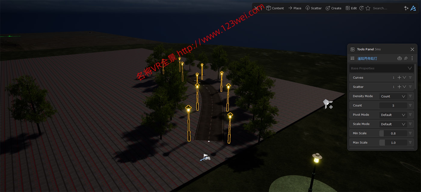 图片[3]-UE5（虚幻引擎5）值得推荐：用DASH制作道路两旁路灯的效果-VR全景