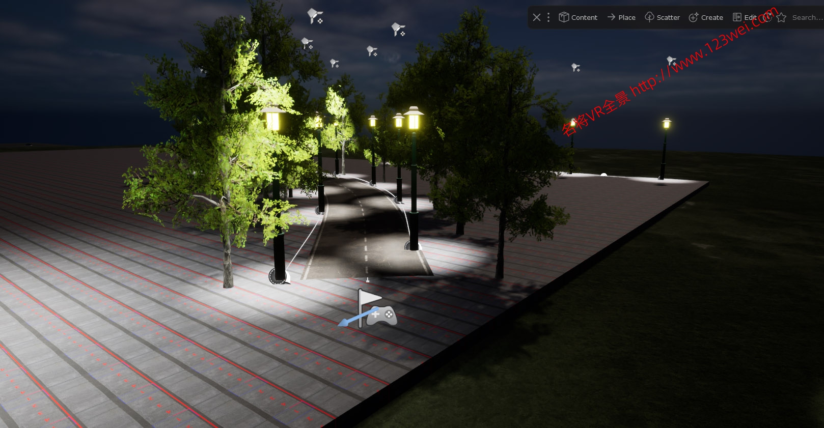 图片[1]-UE5（虚幻引擎5）值得推荐：用DASH制作道路两旁路灯的效果-VR全景